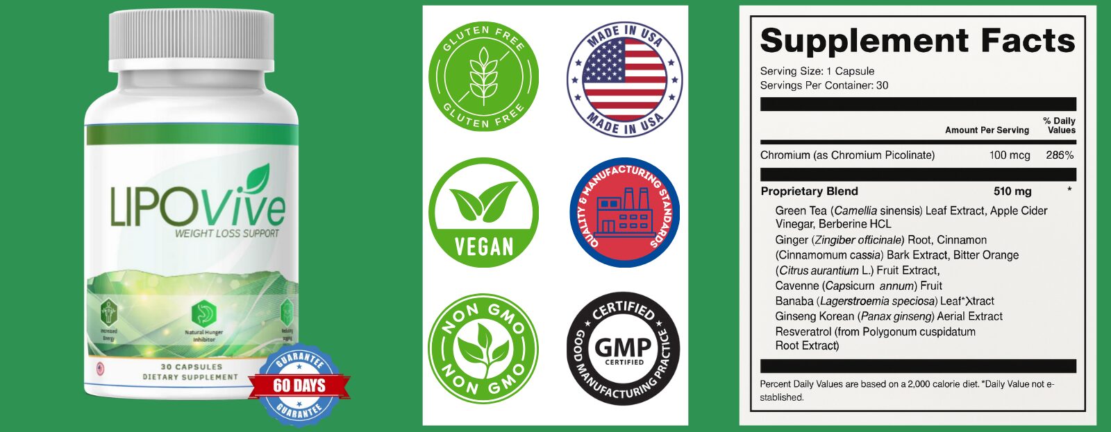 LipoVive supplement label showing ingredients